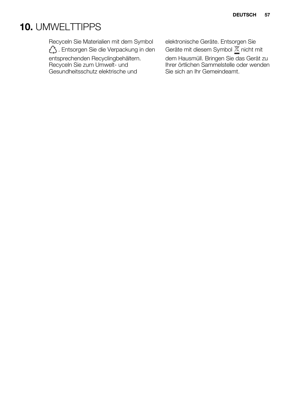 Umwelttipps | Electrolux EUN2244AOW User Manual | Page 57 / 80