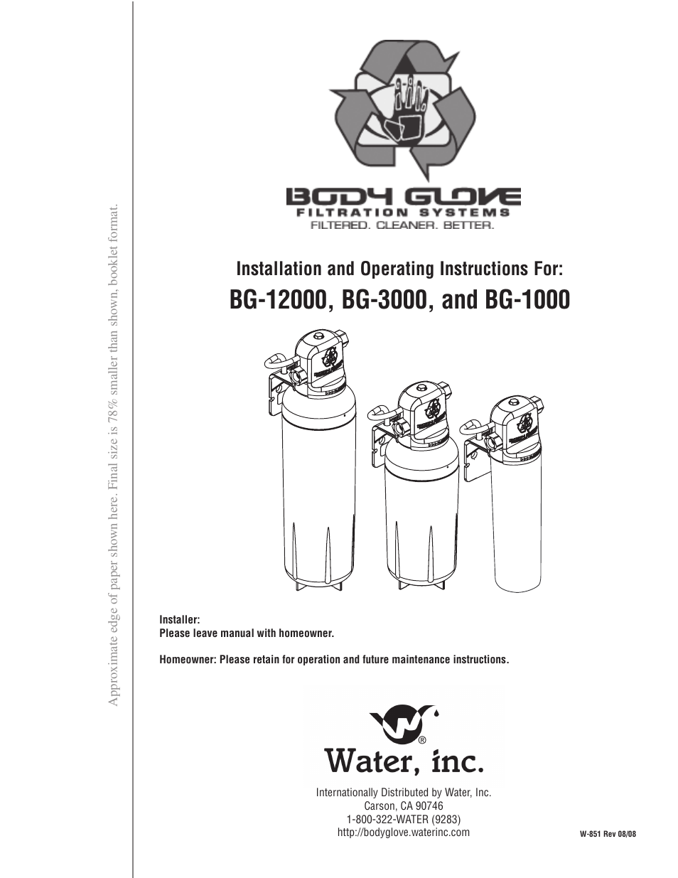 Water Inc BG 1000 User Manual | 8 pages