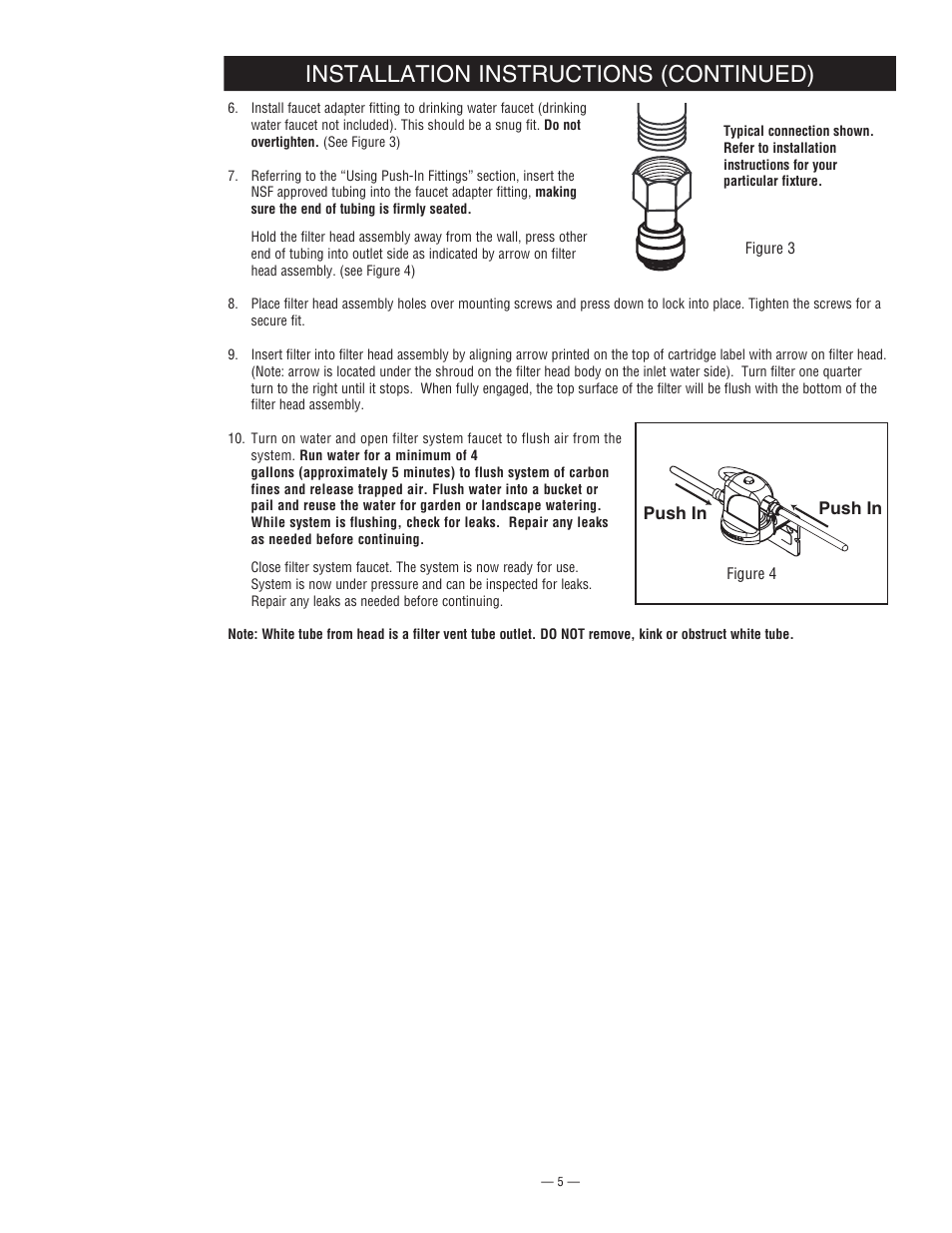 Install faucet adapter fitting, Installation instructions (continued) | Water Inc BG 1000 User Manual | Page 5 / 8