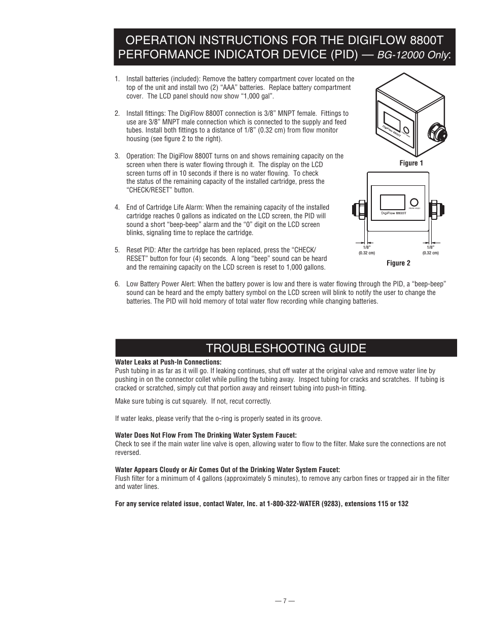 Troubleshooting guide | Water Inc BG 1000 User Manual | Page 7 / 8