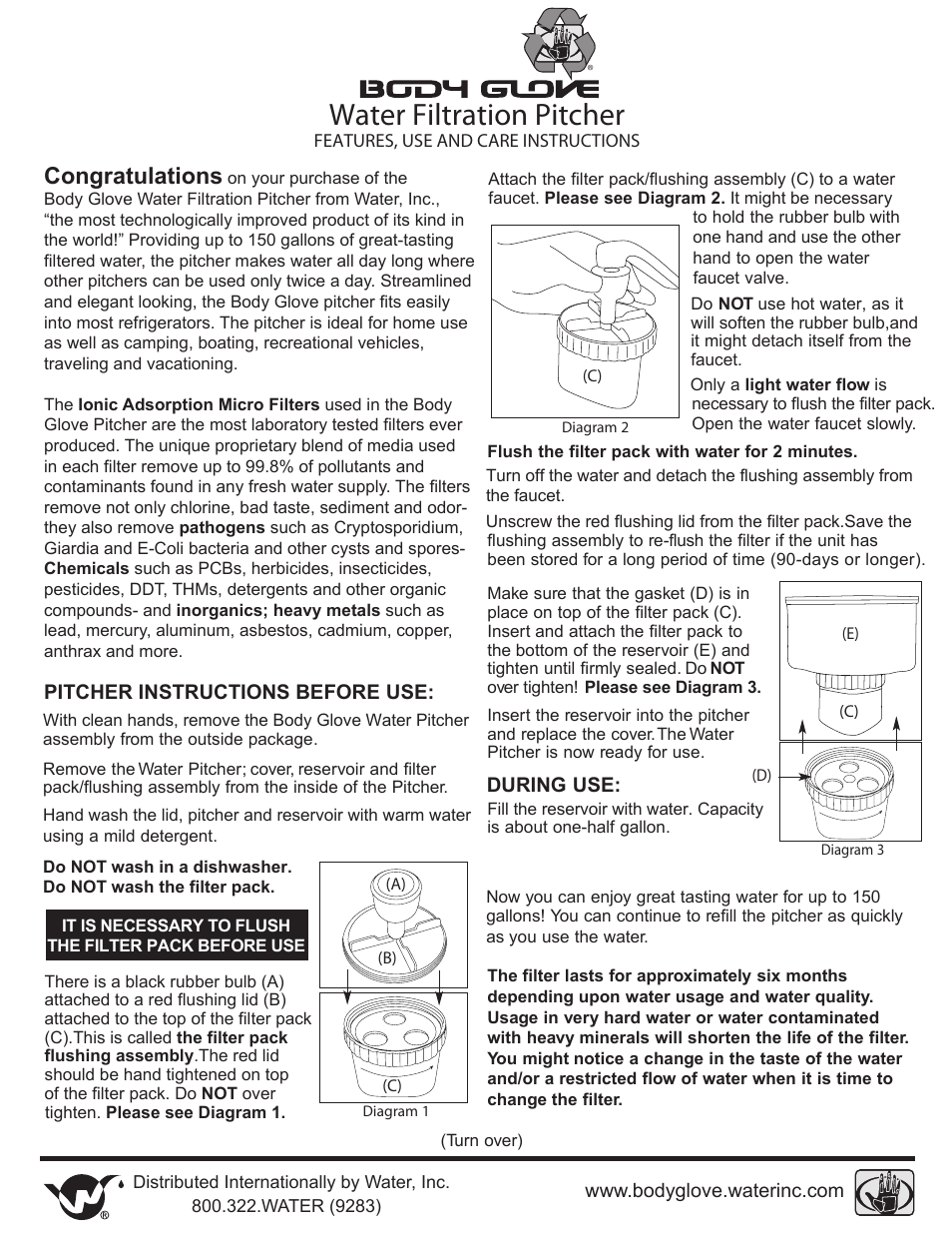 Water Inc Water Filtration Pitcher User Manual | 2 pages