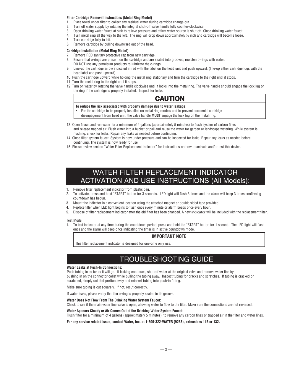 Troubleshooting guide | Water Inc BG-3000S/BG-3000R User Manual | Page 3 / 4