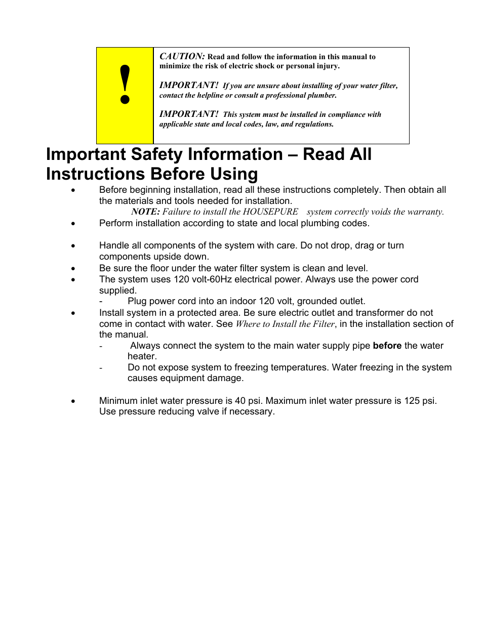 Water Inc HOUSEPURE HP04 User Manual | Page 3 / 10