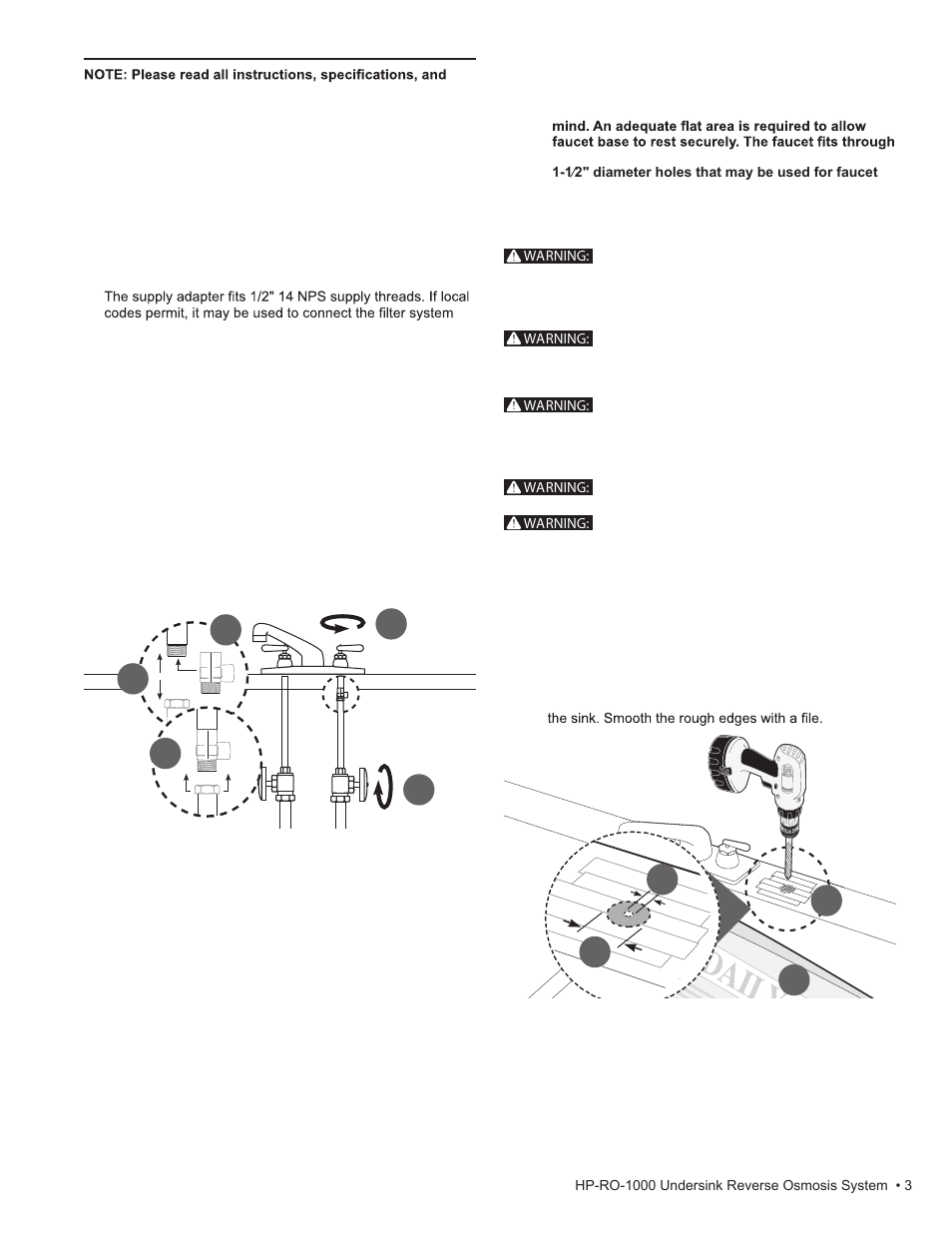 Installation | Water Inc HP-RO-1000 User Manual | Page 3 / 16