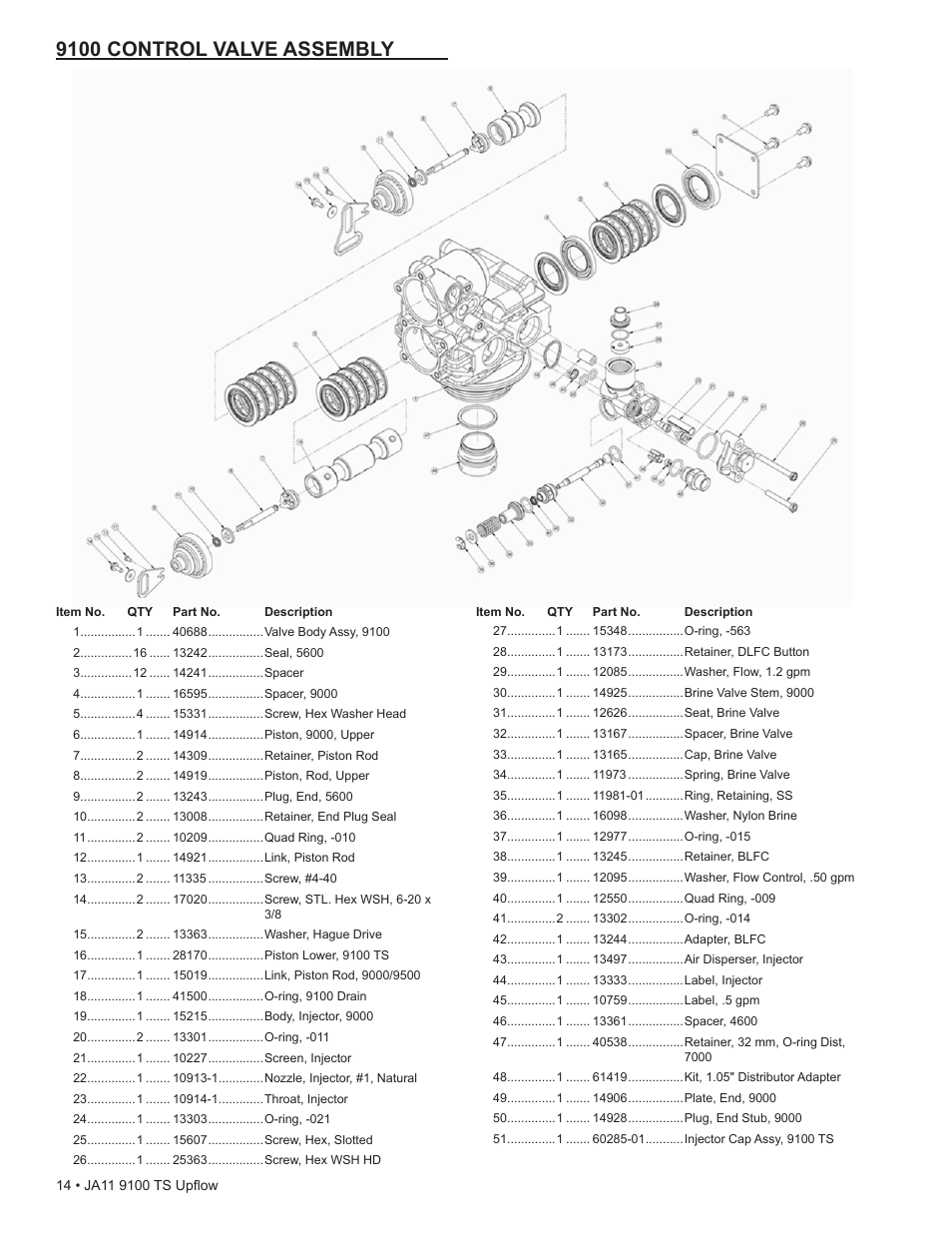 9100 control valve assembly | Water Inc wi-hp9100-TS Upflou User Manual | Page 14 / 34