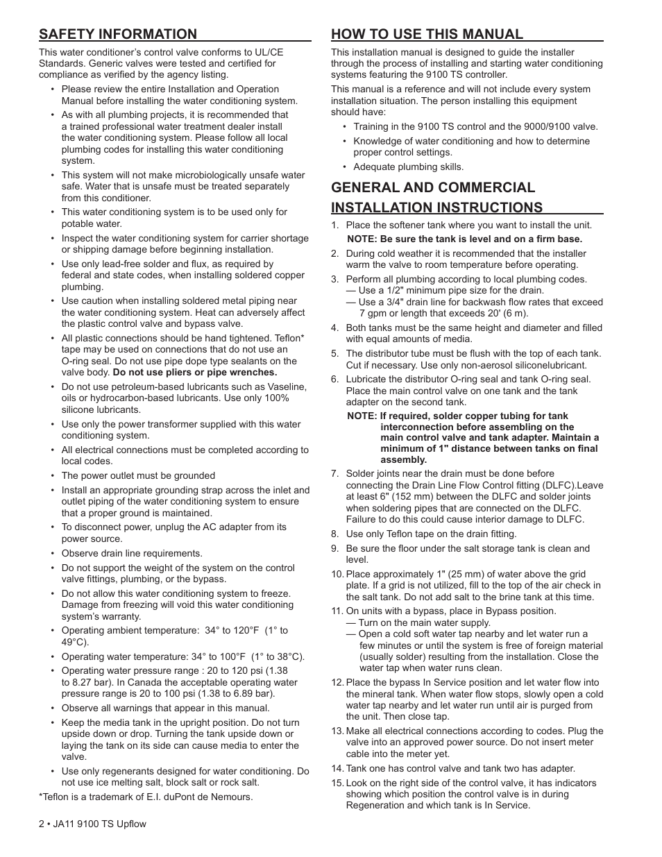 Safety information, How to use this manual, General and commercial installation instructions | Water Inc wi-hp9100-TS Upflou User Manual | Page 2 / 34