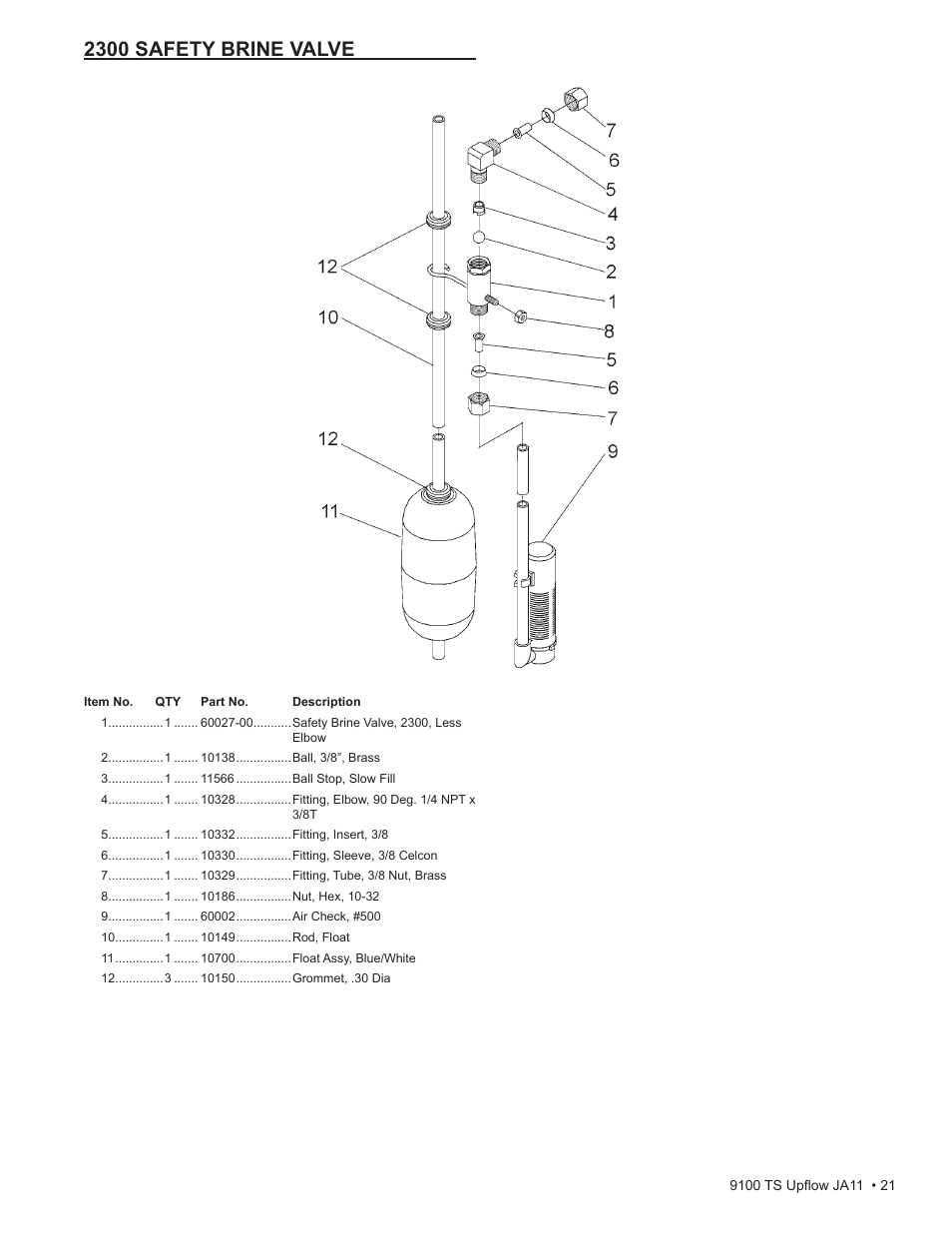 2300 safety brine valve | Water Inc wi-hp9100-TS Upflou User Manual | Page 21 / 34