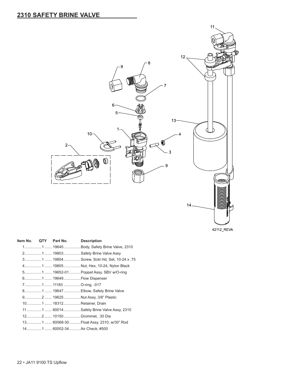 2310 safety brine valve | Water Inc wi-hp9100-TS Upflou User Manual | Page 22 / 34