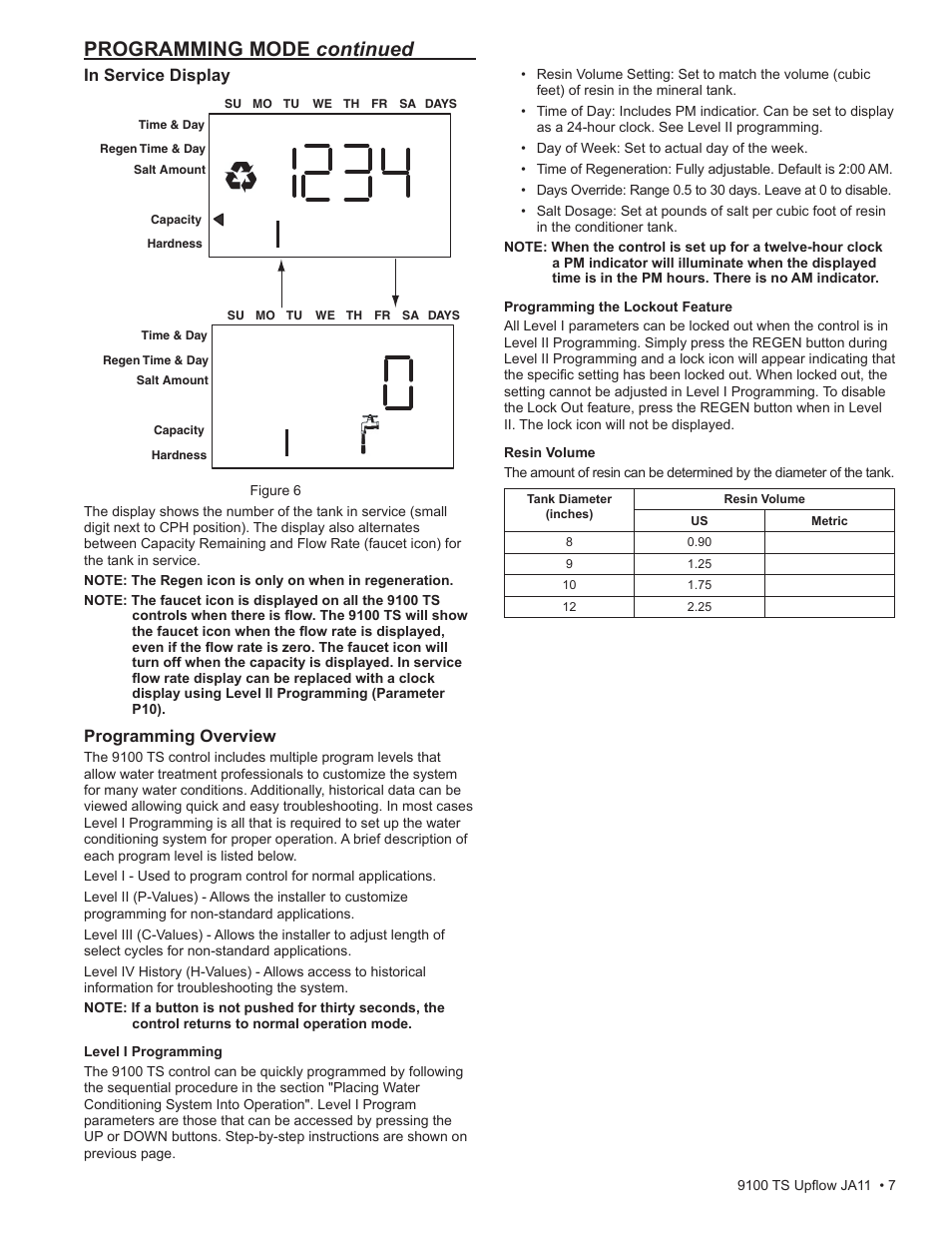 Programming mode continued, Programming overview | Water Inc wi-hp9100-TS Upflou User Manual | Page 7 / 34