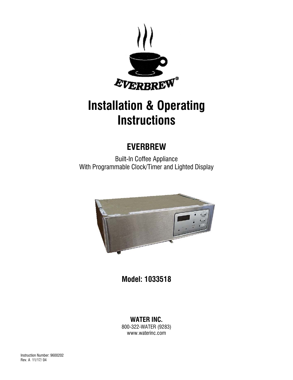 Water Inc EVERBREW1033518 User Manual | 10 pages