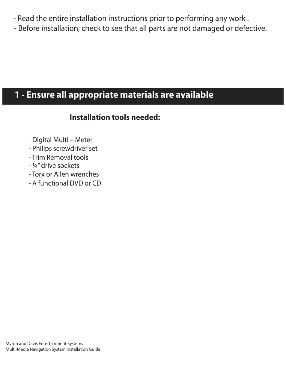 1 - ensure all appropriate materials are available | Myron&Davis NV7HCV1 User Manual | Page 2 / 9