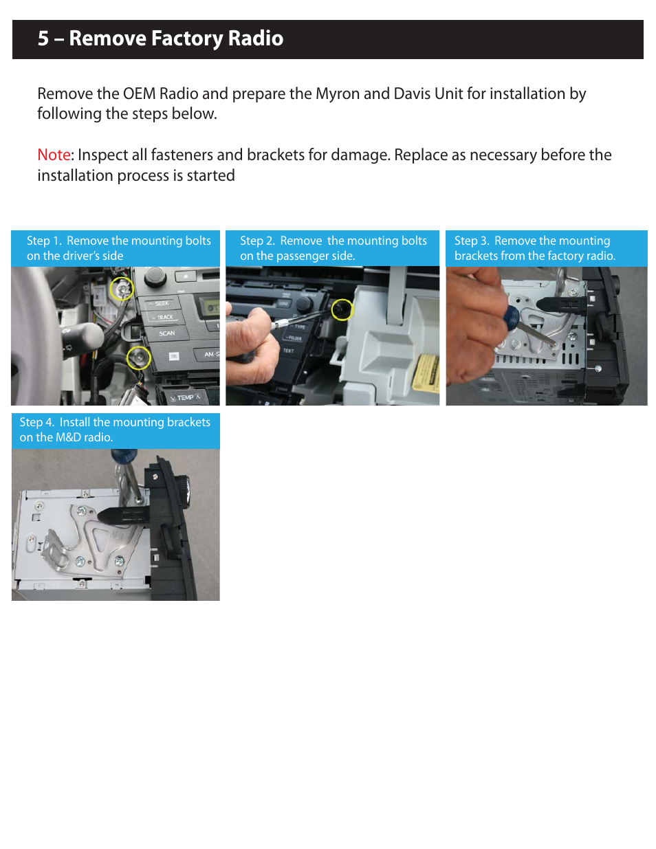 5 – remove factory radio | Myron&Davis NV7TPR1 User Manual | Page 5 / 11