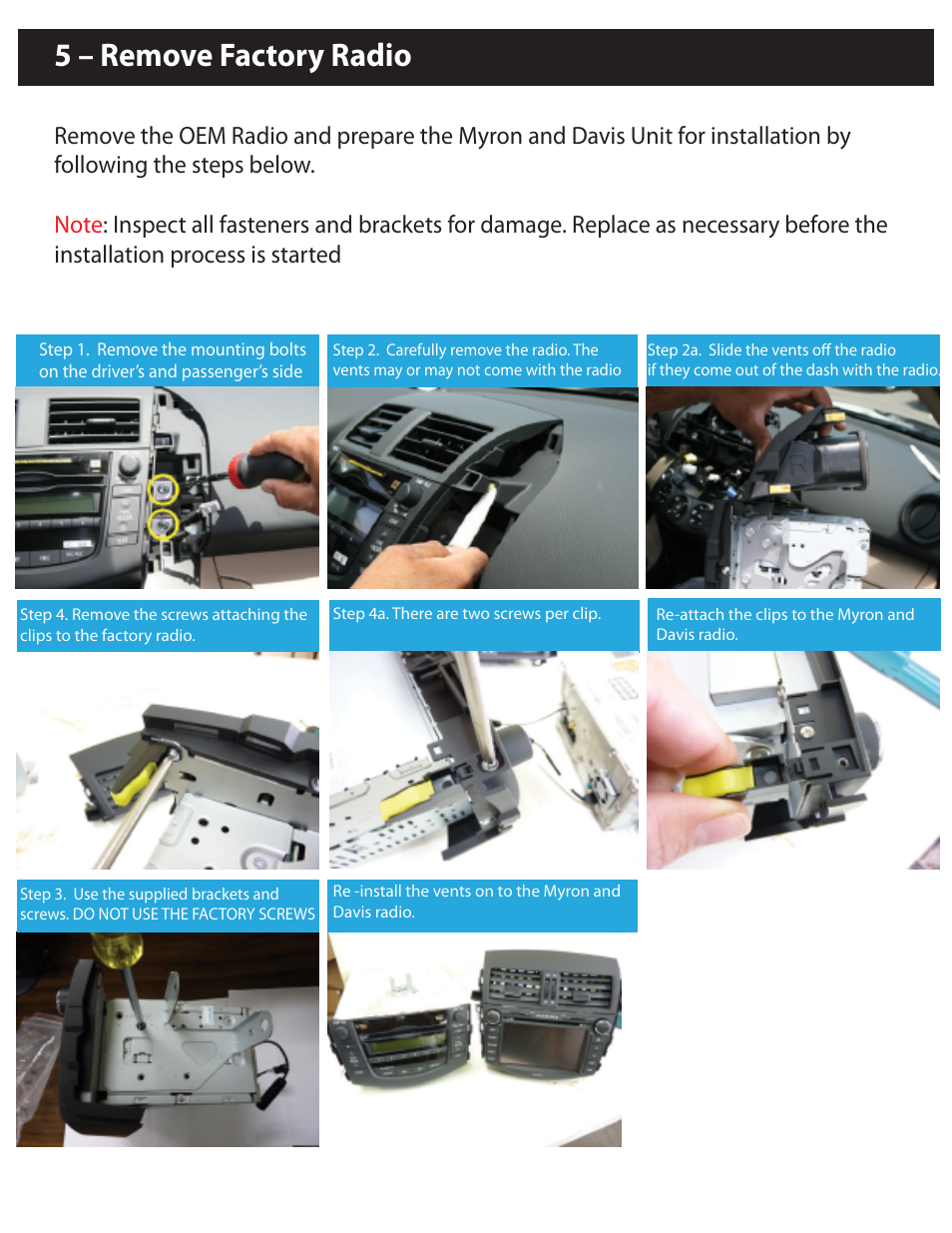 5 – remove factory radio | Myron&Davis NV7TRV1 User Manual | Page 5 / 11