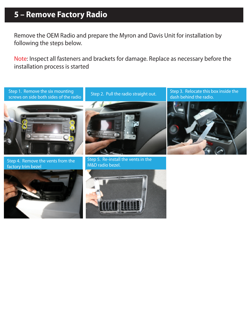 5 – remove factory radio | Myron&Davis NV7SFT1 User Manual | Page 5 / 11