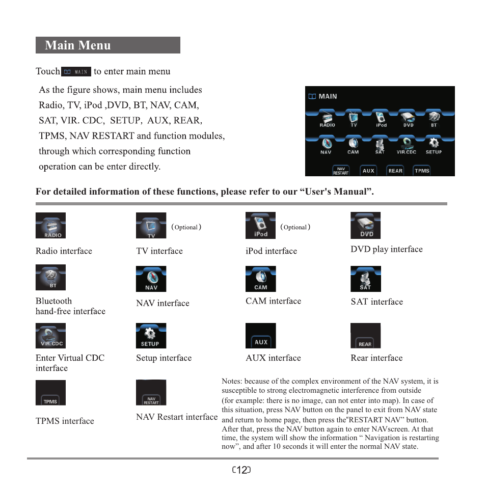页 14, Main menu | Myron&Davis NV7NAT1 User Manual | Page 14 / 16