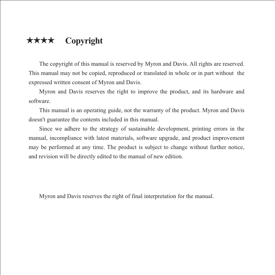 Copyright | Myron&Davis NV7NAT1 User Manual | Page 2 / 16