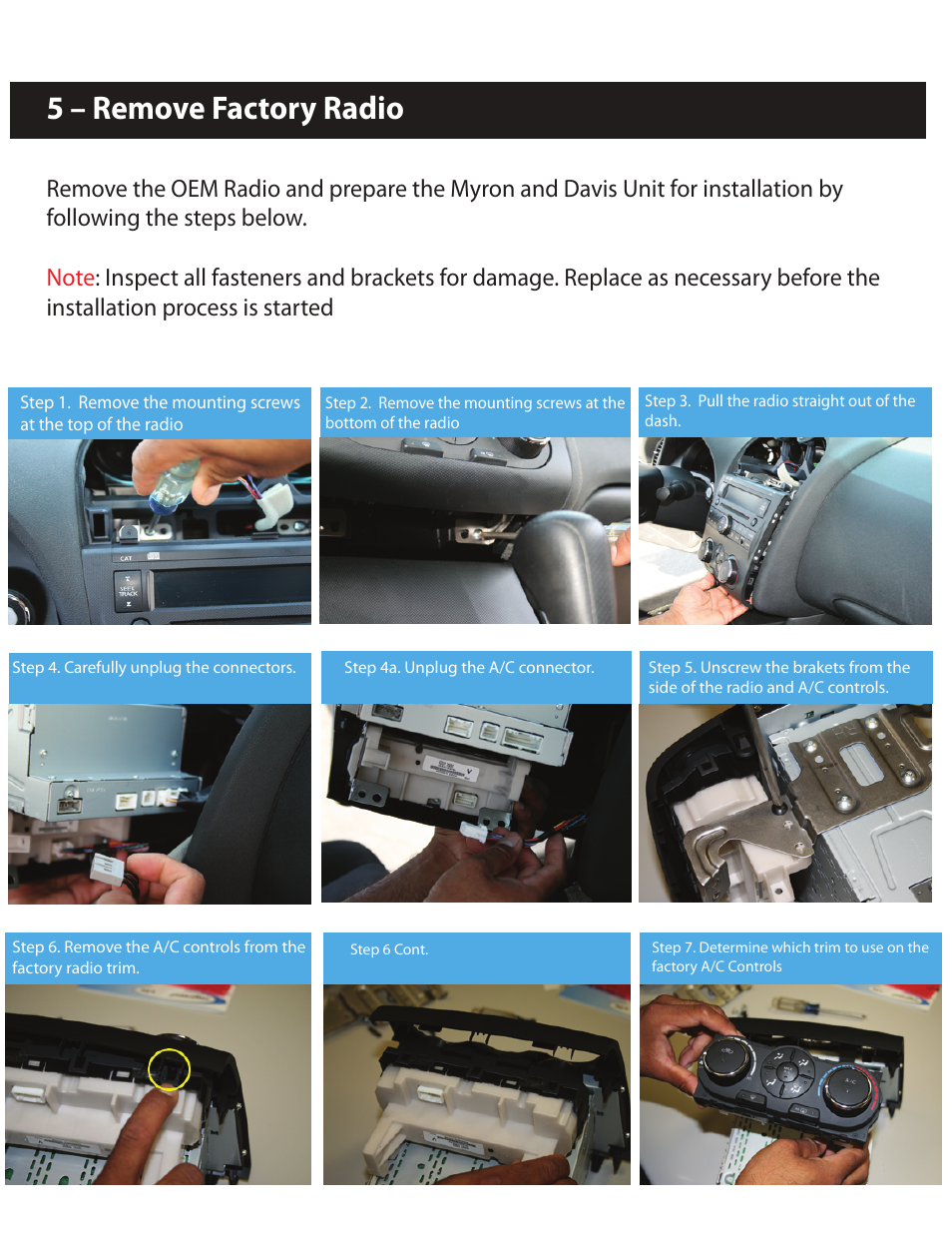 5 – remove factory radio | Myron&Davis NV7NAT1 User Manual | Page 5 / 12