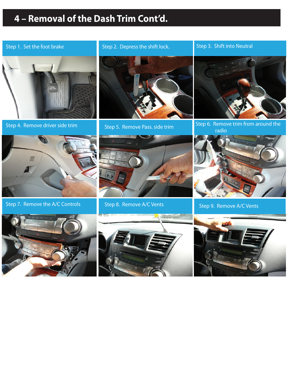 4 – removal of the dash trim cont’d | Myron&Davis NV8THL1 User Manual | Page 4 / 11