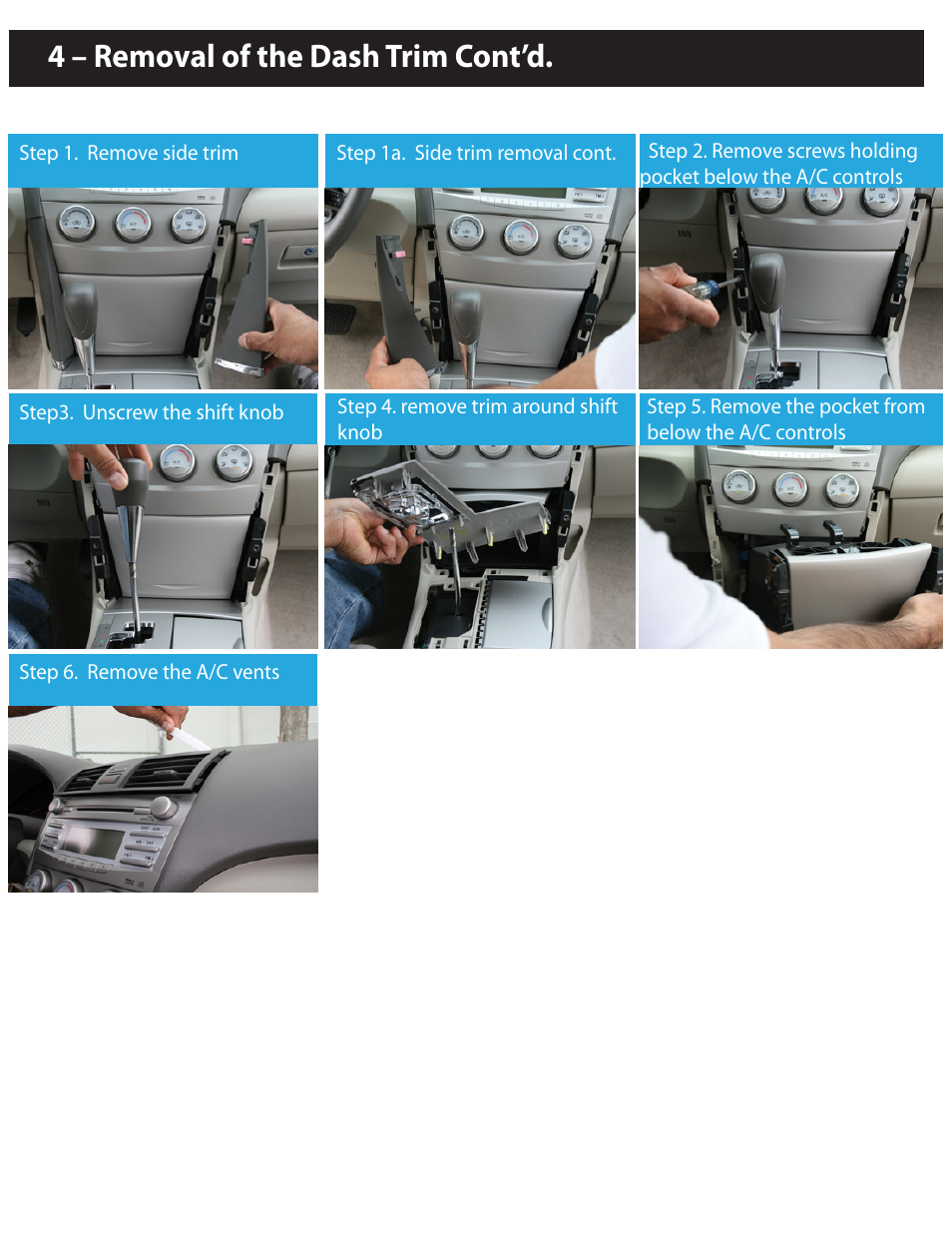 4 – removal of the dash trim cont’d | Myron&Davis NV8TCM1 User Manual | Page 4 / 11