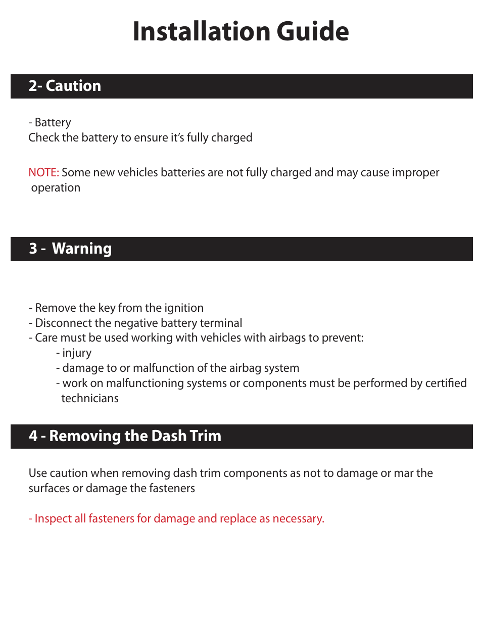 Installation guide, Caution 3 - warning 4 - removing the dash trim | Myron&Davis NV7TTD1 User Manual | Page 3 / 11