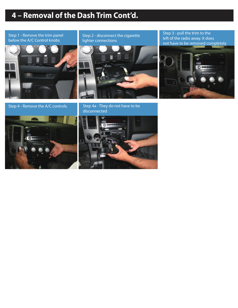 4 – removal of the dash trim cont’d | Myron&Davis NV7TTD1 User Manual | Page 4 / 11