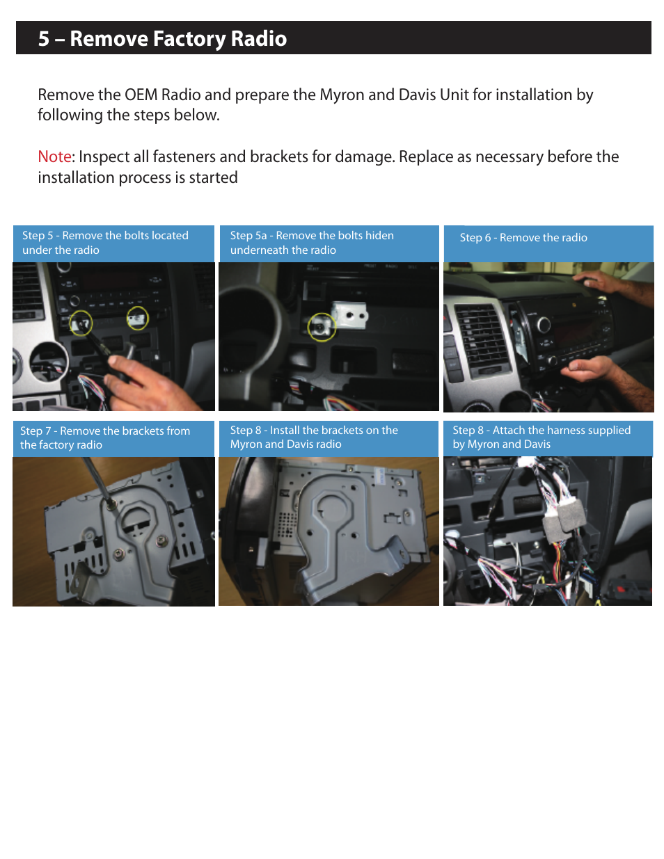 5 – remove factory radio | Myron&Davis NV7TTD1 User Manual | Page 5 / 11