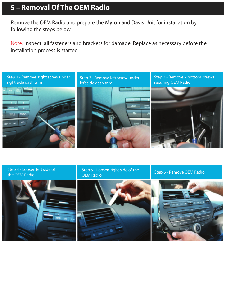 5 – removal of the oem radio | Myron&Davis NV8ACC1 User Manual | Page 6 / 14