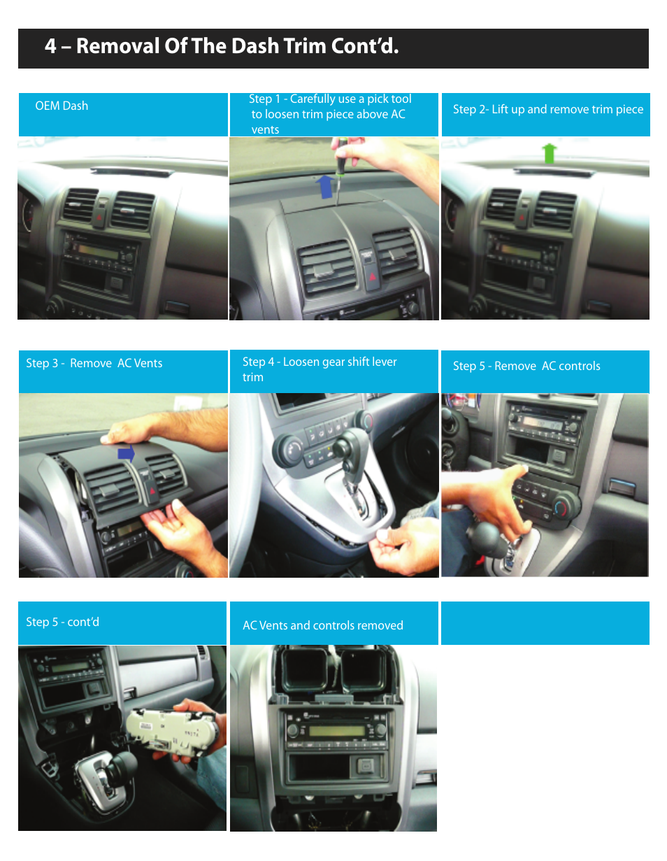 4 – removal of the dash trim cont’d | Myron&Davis NV7CRV1 User Manual | Page 4 / 10
