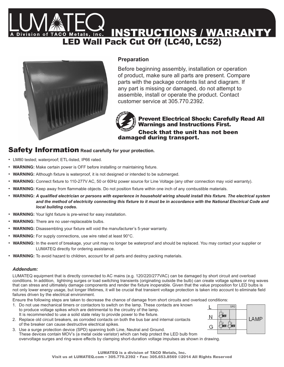 LUMATEQ LC52 User Manual | 2 pages