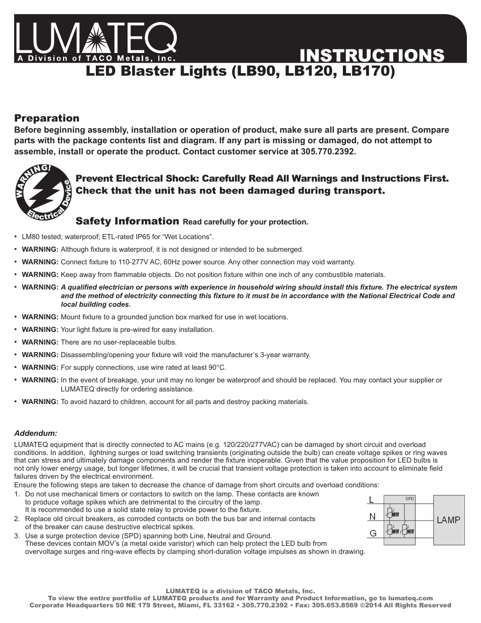 LUMATEQ LB170 User Manual | 2 pages