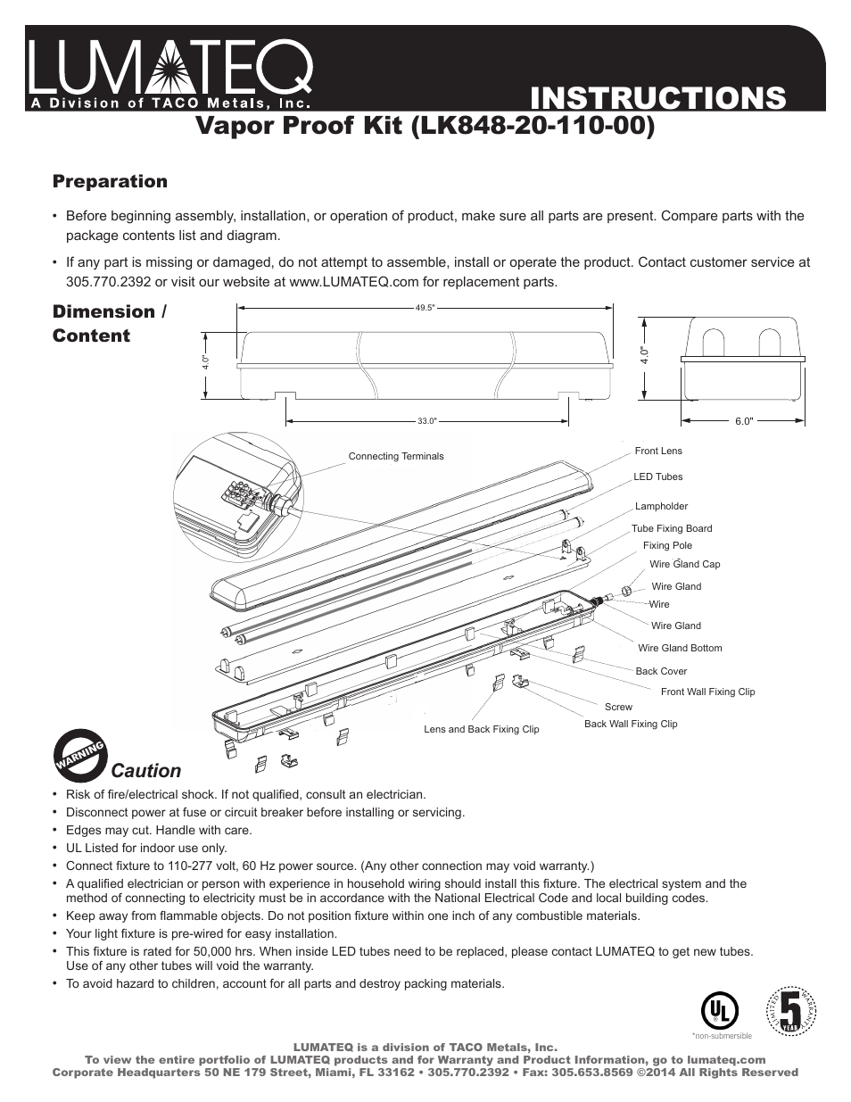 LUMATEQ LK848-20-110-00 User Manual | 2 pages