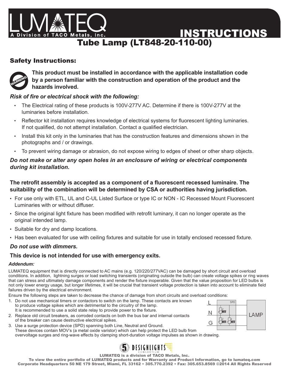 LUMATEQ LT848-20-110-00 User Manual | 2 pages