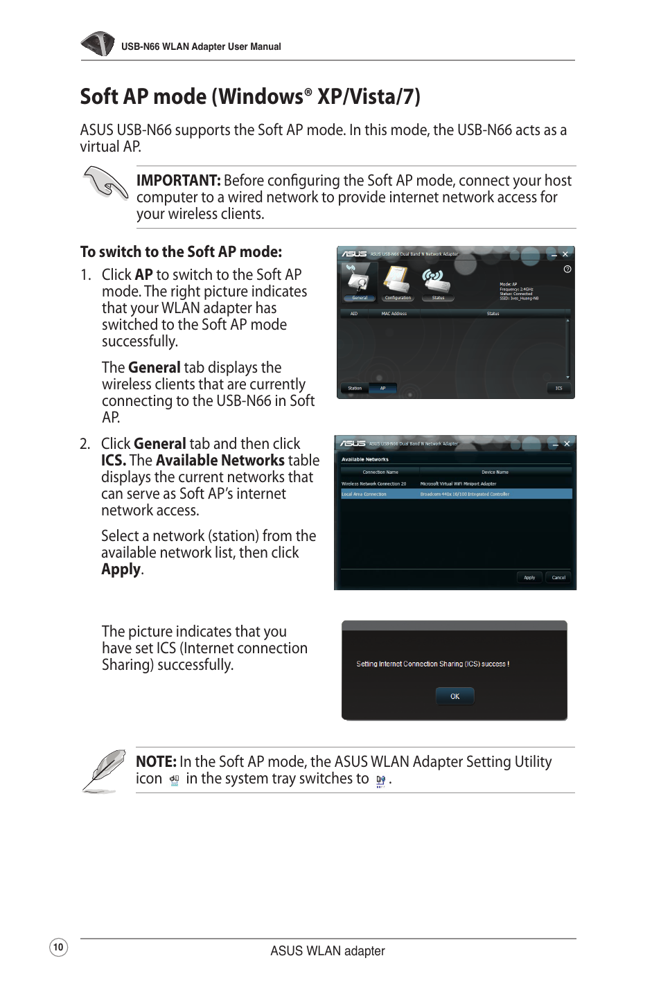Soft ap mode (windows® xp/vista/7) | Asus USB-N66 User Manual | Page 10 / 35