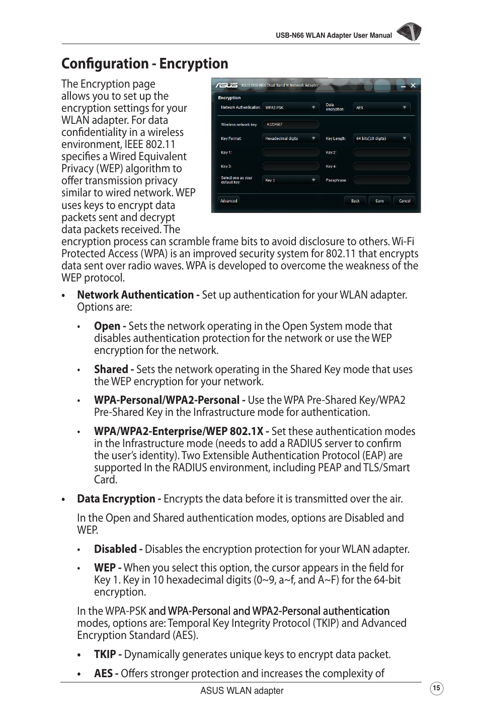 Configuration - encryption | Asus USB-N66 User Manual | Page 15 / 35