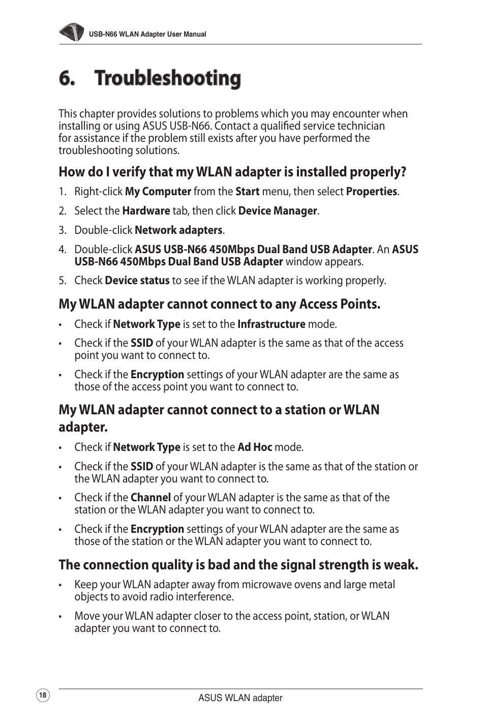 Troubleshooting | Asus USB-N66 User Manual | Page 18 / 35