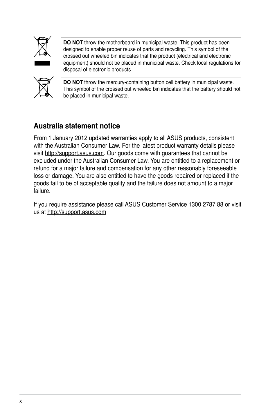 Australia statement notice | Asus TS300-E8-PS4 User Manual | Page 10 / 170