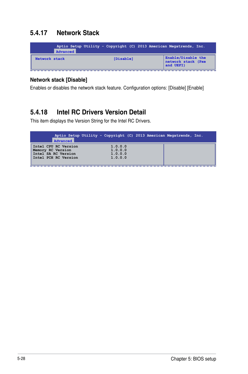 18 intel rc drivers version detail, 17 network stack, Network stack [disable | Asus TS300-E8-PS4 User Manual | Page 110 / 170