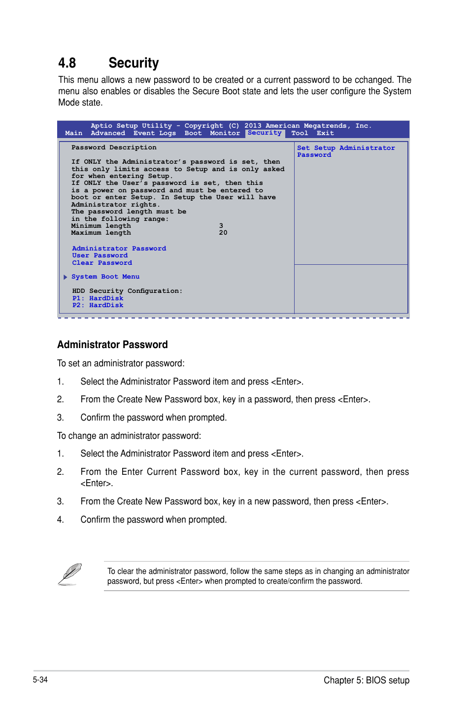 8 security, Administrator password | Asus TS300-E8-PS4 User Manual | Page 116 / 170