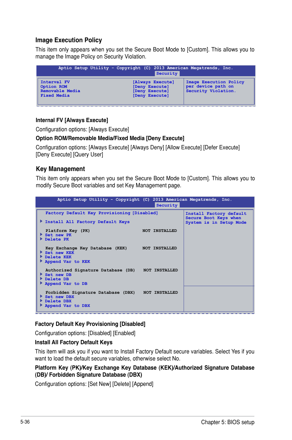 Key management, Image execution policy | Asus TS300-E8-PS4 User Manual | Page 118 / 170