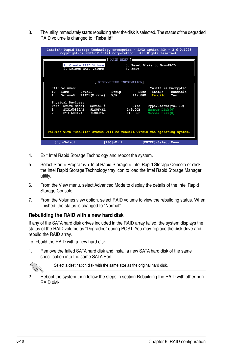 Rebuilding the raid with a new hard disk | Asus TS300-E8-PS4 User Manual | Page 130 / 170