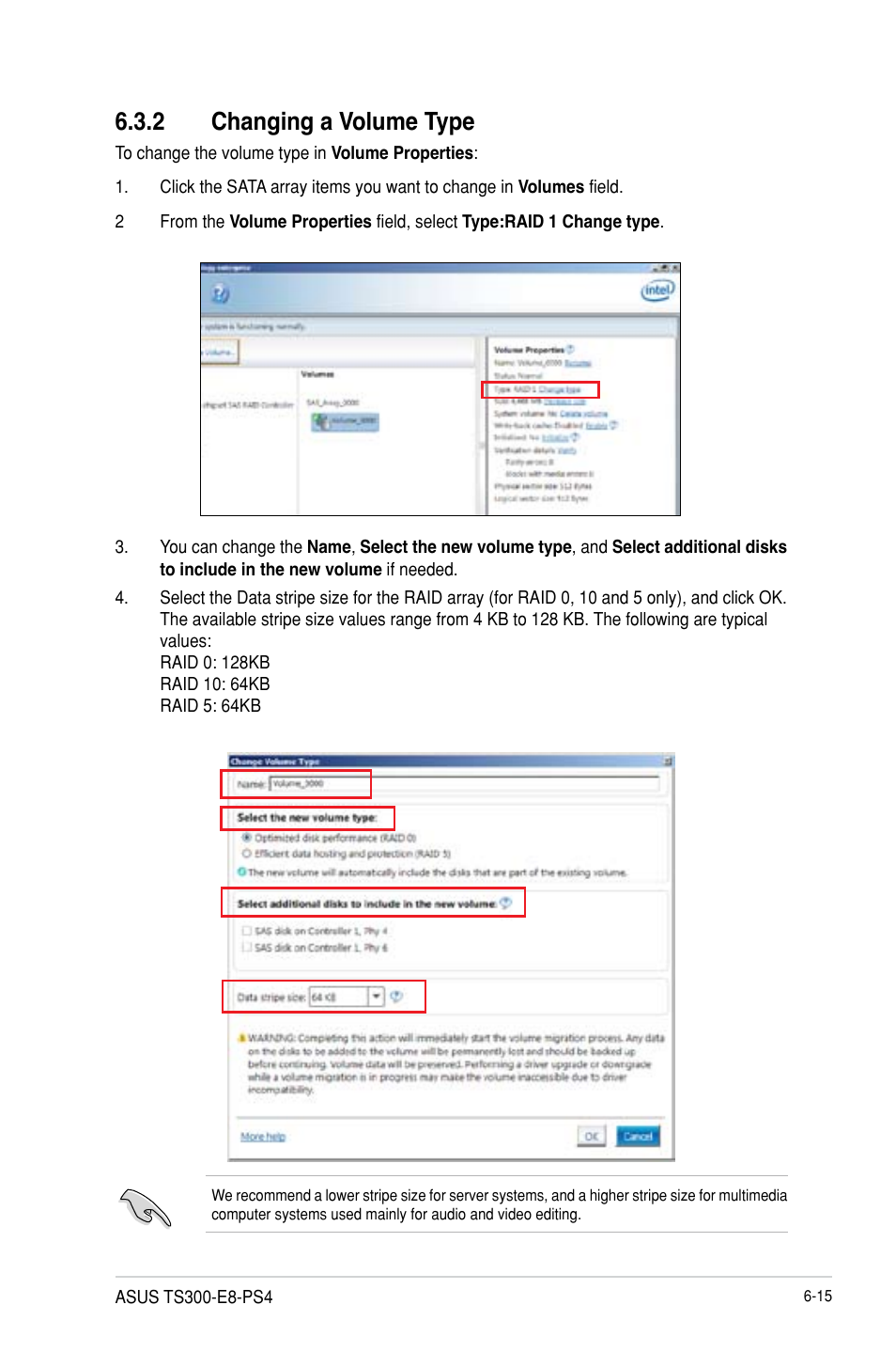 2 changing a volume type | Asus TS300-E8-PS4 User Manual | Page 135 / 170