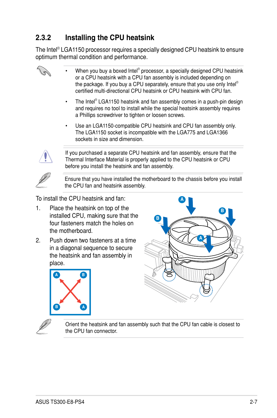 2 installing the cpu heatsink | Asus TS300-E8-PS4 User Manual | Page 29 / 170