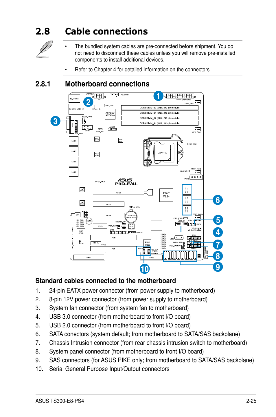 8 cable connections | Asus TS300-E8-PS4 User Manual | Page 47 / 170