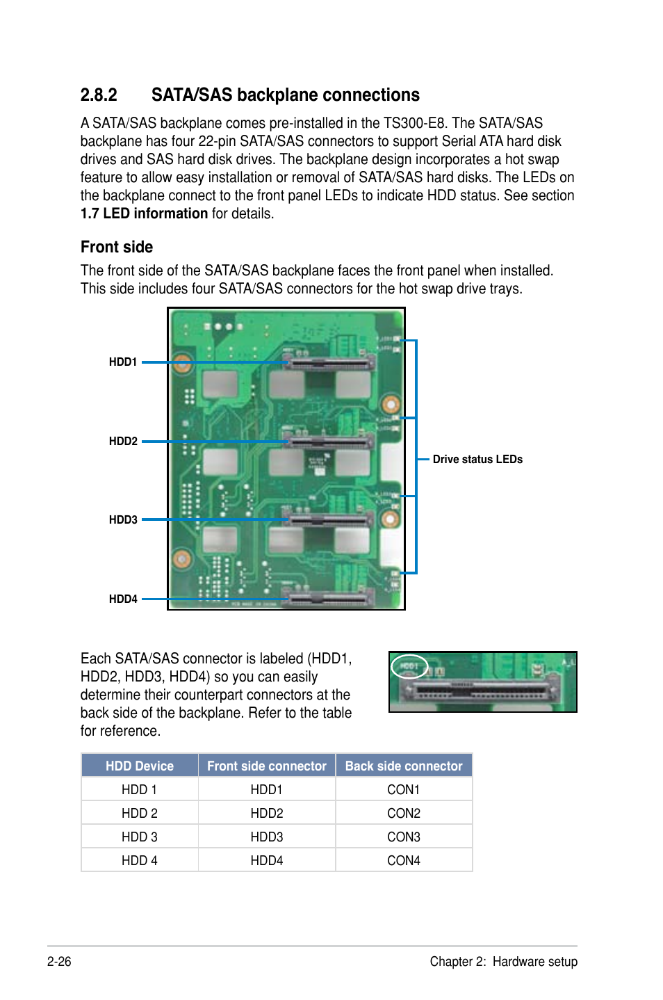 2 sata/sas backplane connections, Front side | Asus TS300-E8-PS4 User Manual | Page 48 / 170