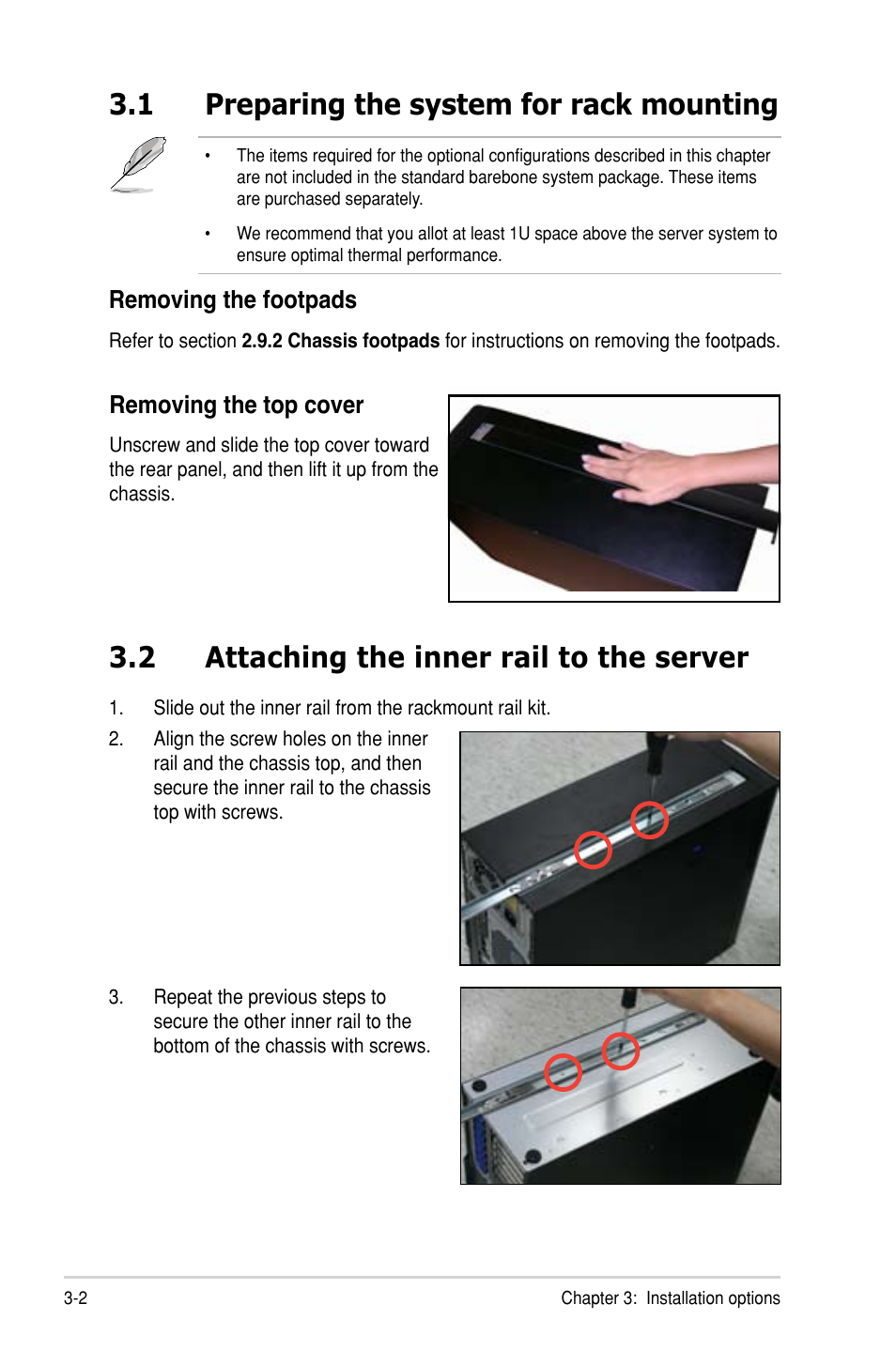 1 preparing the system for rack mounting, 2 attaching the inner rail to the server | Asus TS300-E8-PS4 User Manual | Page 54 / 170