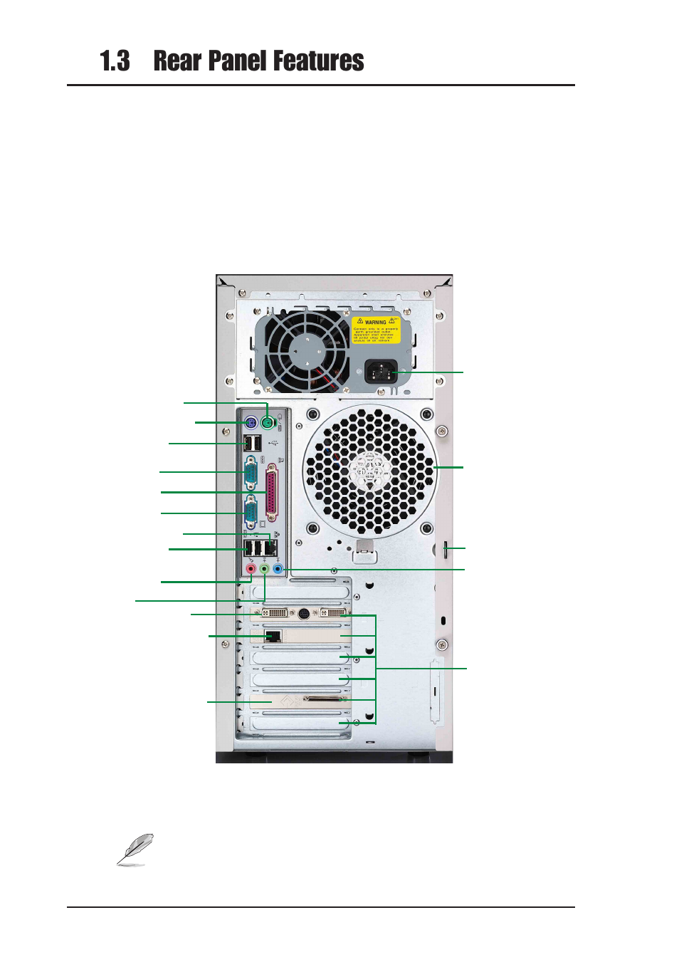 3 rear panel features | Asus AW1500-I5 User Manual | Page 18 / 60