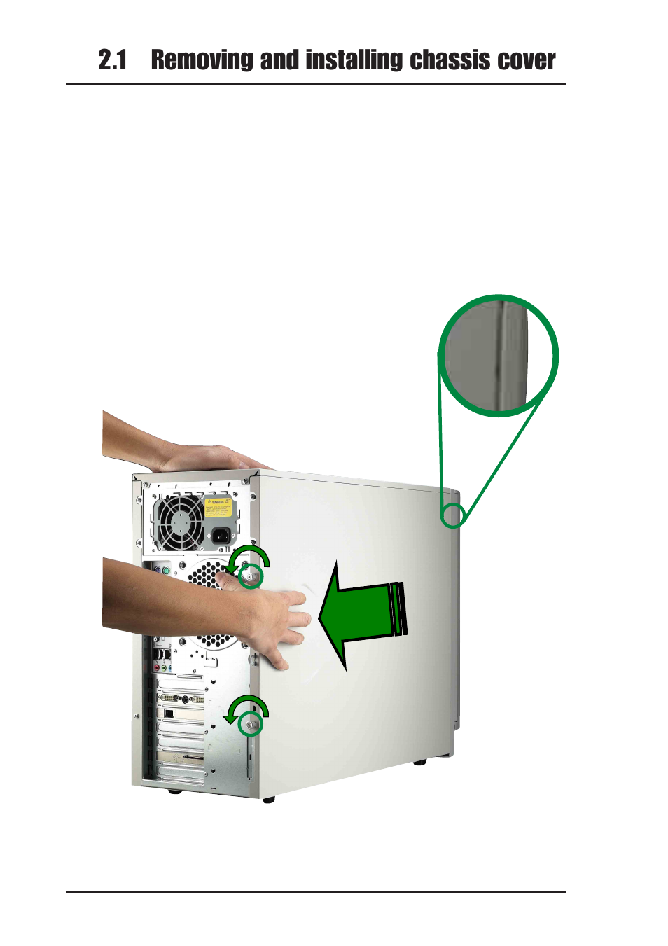 1 removing and installing chassis cover, 1 removing the chassis cover | Asus AW1500-I5 User Manual | Page 22 / 60