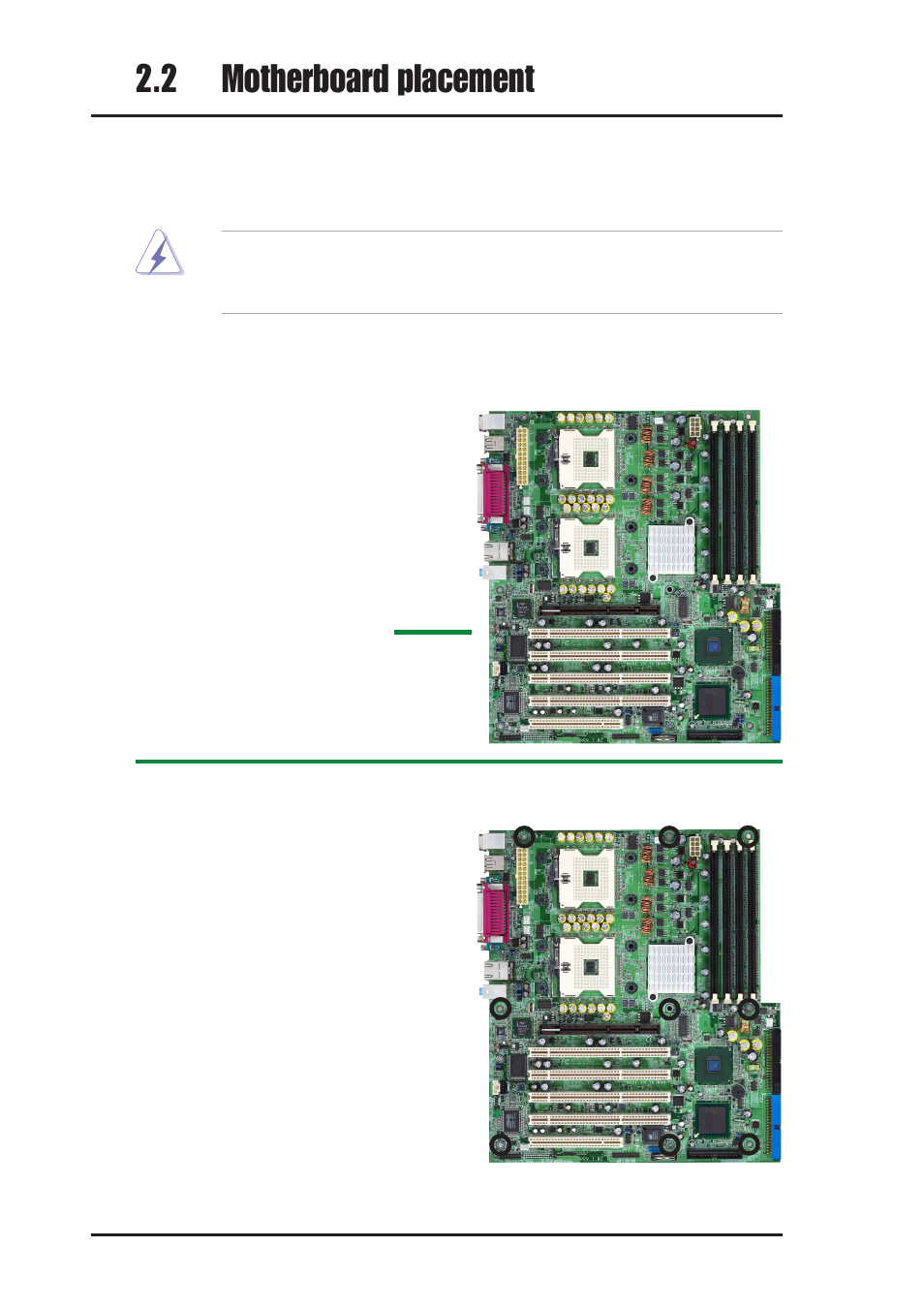 2 motherboard placement, Placement direction, Motherboard screws | Asus AW1500-I5 User Manual | Page 24 / 60