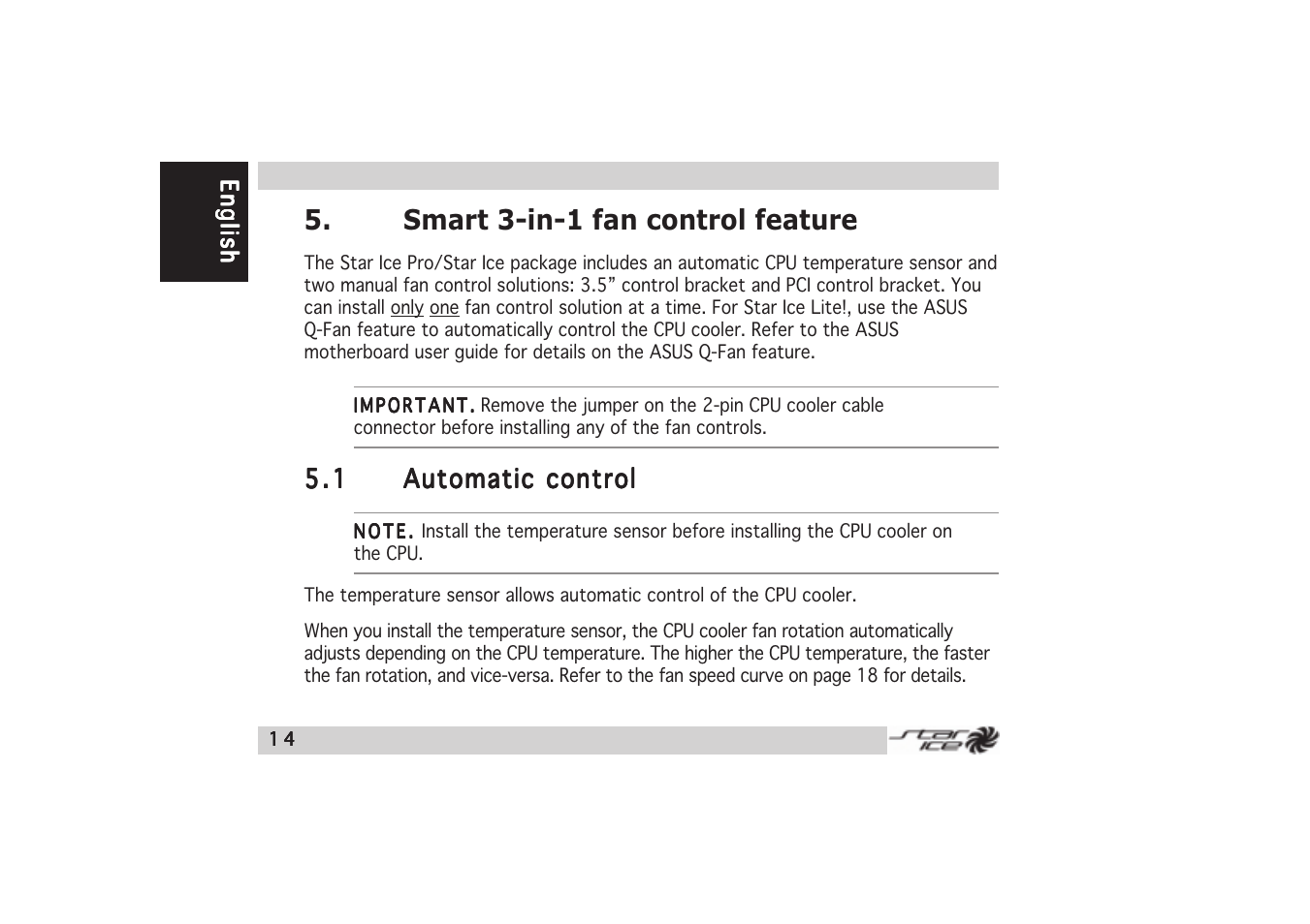 Smart 3-in-1 fan control feature | Asus Star Ice User Manual | Page 14 / 22