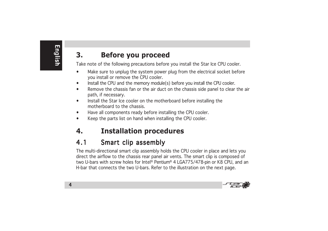 Before you proceed, Installation procedures | Asus Star Ice User Manual | Page 4 / 22